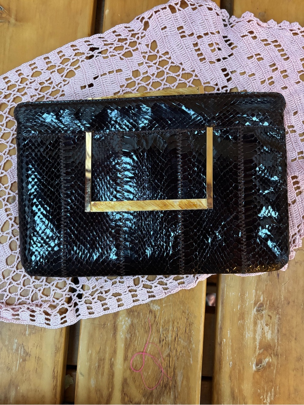 Vintage ALNI Spain Genuine Python Skin Leather Clutch / Evening Bag - Rare